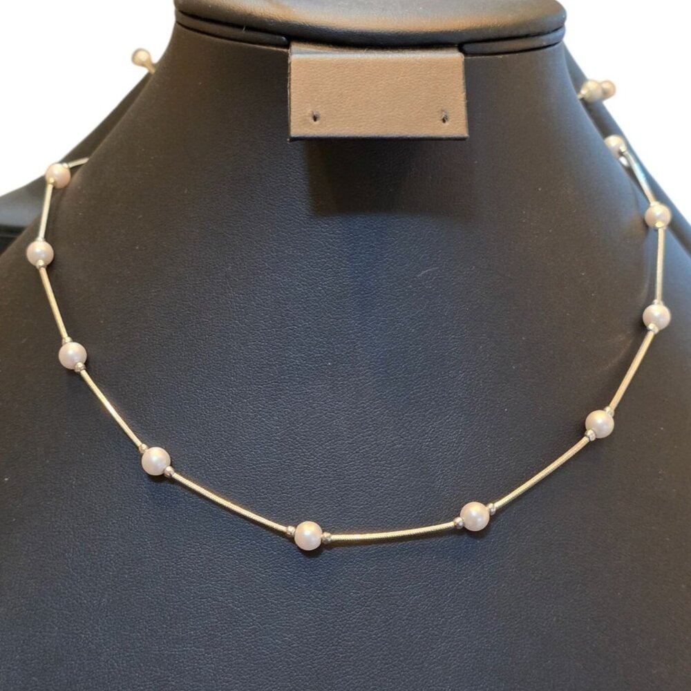 Sterling Silver Necklace With‎ Freshwater Pearls & Lobster Clasp Closure